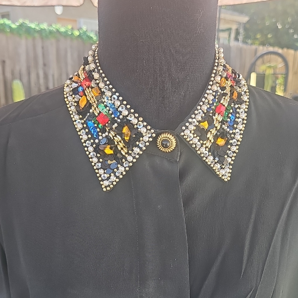 Embellished Black Button Down Shirt